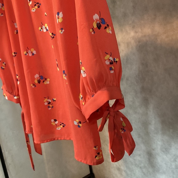 HALOGEN Long Balloon Sleeve Blouse Dreamsicle Orange Floral Womens Small - Picture 9 of 16